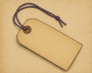 A blank manila tag with reinforced hole.